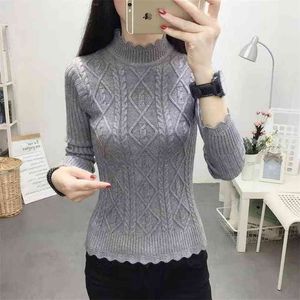 Koreanische Mode Frauen Pullover Pull Femme Elegante Halbe Rollkragen Gestrickte Feste Farbe Twist Pullover Grundlegende Trikots Top Weibliche 210922