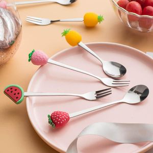 Wholesale strawberry desserts for sale - Group buy Spoons Cartoon Fruit Tea Coffee Spoon Cute Strawberry Fork Stainless Steel Ice Cream Dessert Kitchen Tableware Accessories