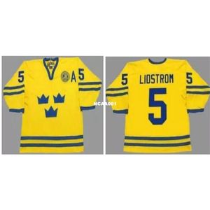 Real 001 Real full broderi # 5 Nicklas Lidstrom autograferad hockey jersey eller anpassat något namn eller nummer hockey jersey