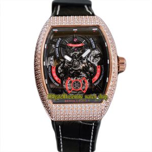 Men's Collection Revolutio 3 V 50 V45 SC DT Automatic Mens Watch Black Skeleton Dial 316L Steel Rose Gold Diamond Iced Out Case Leather Strap eternity Jewelry Watches