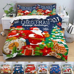 Santa Claus Bedding Set 3D Natal edredão de cobertura de edredão com zíper rainha dupla conformadora conjuntos de crianças presentes