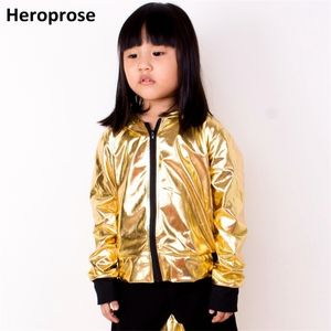 Heroprose Moda Meninas Meninos Gold Jazz Hip Hop Dança Competição Coat Kid Roupas Festa Dancing Fase Performance Jacket 211204