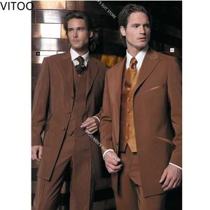 Men's Suits & Blazers Brown Men Casual Groom Blazer Custom Homme Tuxedo For Wedding Dress Coat Pant Latest Design Business Tailor-Made Set