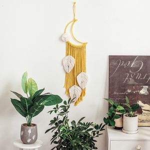 Giallo Luna Macrame Appeso a parete Macrame Dream Catchers Boho Decor Foglie Arazzo da parete Baby Kids Room Decorazione Regalo di nozze 210310