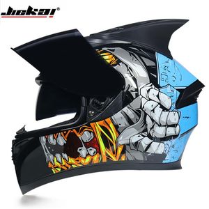 Motorcykelhjälmar Vinterhjälm Jiekai Full Face Motorcykel Double Lens Knight Safety Caps Protective Gears