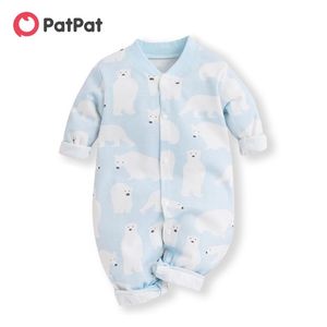 Vår och höst Baby Boy Girl Bear Allover Cotton Design Långärmad One Pieces Jumpsuit Rompers 210528