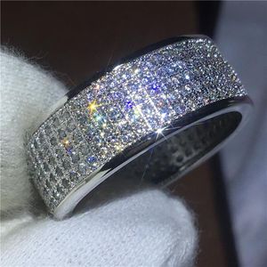 Bröllopsringar Luxury Pave Setting 250st Zircon Crystal Ring White Gold Filled Engagement Band för Women Men Bijoux