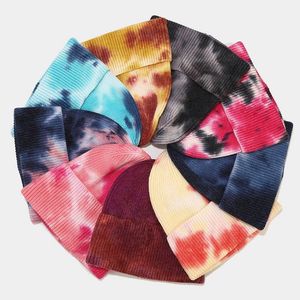 Woolen Tie-Dye Graffiti Gradient Trend Strickmützen Männer Frauen Herbst Winter Straße Winddichte Wärme Hip Hop Hut Bald Cold Cap XDJ058