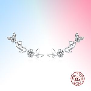 Cat Butterflies Orecchini a bottone per donna Statement Fine Jewelry Brinco Real 925 Sterling Silver 2021 Bijoux