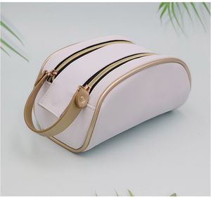 Double zipper PU handbag cosmetic bag customized cute white female portable waterproof travel toiletry storage handbags simple style free ship 10pcs