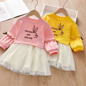 春の子供たちの韓国風の西洋風ネット糸のスカートP4517 210622の女の子のドレス