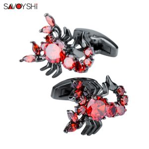 Savoyshi Novelty Scorpion Spinki do mankietów dla Mężczyzna Koszula Mankiety Wysokiej Jakości Czerwone Cyrkony Zwierząt Mankiety Linki Marka Moda Mężczyźni Biżuteria