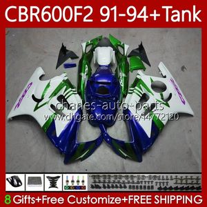 Kropps kit för Honda Bodywork CBR600F2 600CC 600FS 63NO.193 CBR 600 600F2 91-94 Grön blå CBR600 F2 FS CC 91 92 93 94 CBR600FS CBR600-F2 1991 1992 1993 1994 Fairing + Tank