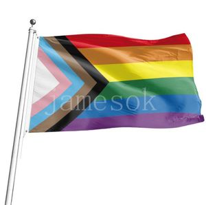 90 * 150 cm Regenbogenfahnen Lesben Gay Pride Polyester LGBT Flagge Banner Hand winken Festival Party Supplies DD021