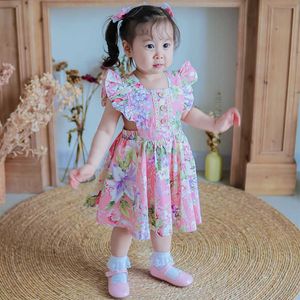 Små tjejer vintage blommiga klänningar barn sommar bomull frocks toddler spansk stil klänning flicka boutique kläder 1-6 år 210615