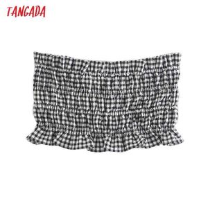 Tangada Mulheres Plissadas Bralette Camis Crop Top Strapless Sem Mangas Backless Short Shirts Feminino Casual Tops 4n61 210609