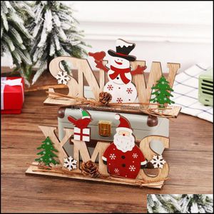 Juldekorationer Festlig partiförsörjning Hem Garden Village Träbokstäver Santa Claus Snowman Ornaments Navidad År skrivbord Decorat