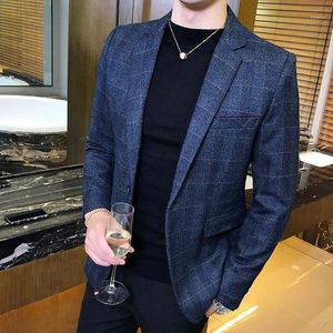 Blazer scozzese vintage giacca da uomo alla moda britannica business casual un bottone per uomo blazer da uomo regolari