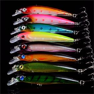 1 ADET 10 Renkler Karışık 3D Gözler Plastik Sert Yemler Lures 11 cm 13.14g Minnow 4 # Balıkçılık Kanca FS_75 43 Z2