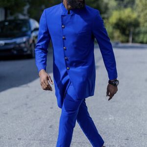 Royal Blue Stand Wollech 2021 Свадебные смокинги Жених Устройство Жених носить Prom Pressing Terno Masculino 2 шт. Комплектные костюмы (Куртка + брюки)