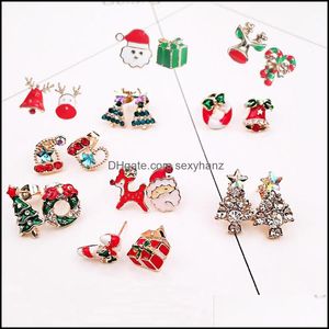 Stud Earrings Jewelry European Christmas Elk Snowman Tree Bell Heart Diamond Ear Nail Women Festival Gift Star Alloy Earring Aessories Drop