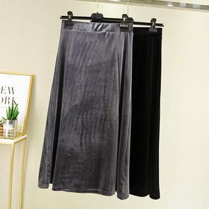 Skirts 2021 Autumn Winter Elegant Split Velvet Women High Waist Solid Color Business OL Casual Female A-Line Midi Skirt