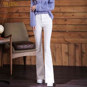 Styl Kobiety Piękne Slim White Flared Spodnie Stretch Cienkie podszewka Czarny Flare Denim Jeans S do 3XL Sprzedaż Drop 210708