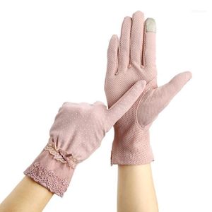 Kvinnor Solskyddsmedel Sträckhandskar Sommar Lady Touch Screen Anti UV Slip Beständig körhandske Andningsbar Anti-Skid Guantes1