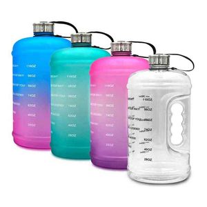 110 oz 1 Galon BPA Ücretsiz Plastik Büyük İçecek Su Şişesi Gezi Kabak Seyahat Spor Fitness Spor Salonu Degrade Su Kupası Su Bottle Y1223