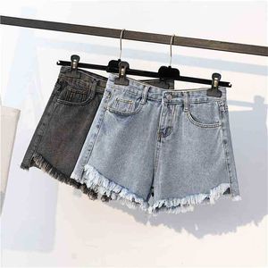 Hög midja denim shorts kvinnliga sommar bredben lösa byxor kvinnor breda ben baggy jeans 210525
