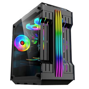 RGBライトバーコンピュータケース焼戻しガラスパネルATXゲーミング水冷却PC Eスポーツオンラインカフェデスクトップゲーム用品 - ホワイト