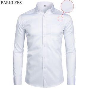 Vit Business Dress Shirt Men Fashion Slim Fit Långärmad Soild Casual Shirts Mens Arbetskontor Bärskjorta med Pocket S-8XL 210708