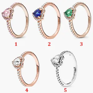 Women's 925 Sterling Silver Wedding Rings Cubic Zirconia Diamonds for Pandora Style Women gold new sublime heart pink green ring Ladies Gift with Original Box