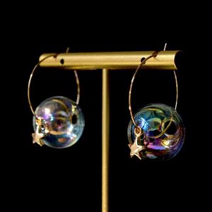 Hoop & Huggie Original Sweet Soap Bubble Star Earrings For Women 2022 Cute Korean Jewelry Hand Blown Glass Ball Mini Girls Femme