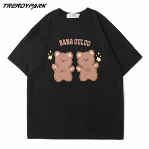 Homens Camisetas Tshirt Ursos de Plástico Impresso Verão Manga Curta Hip Hop Oversize Algodão Casual Harajuku Streetwear Top T-shirts 210601