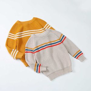Höst och vår Casual Barn Boys och Girls Jacket Sweater Striped Contrast Color Sweater Pullover Sweater Y1024