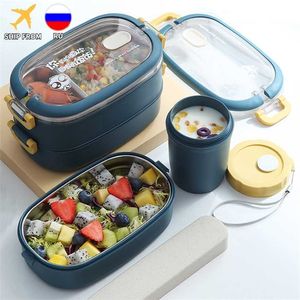 Stainless Steel Insulated Lunch Box Student School Multi-Layer Tableware Bento Food Container Storage Breakfast es 211104