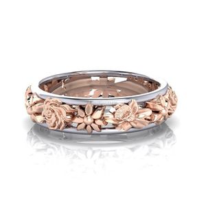 Stereoskopisk kontrastfärg Rose Gold Flower Ring Band Rings for Women Fashion Jewely Christmas Gift