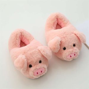 Senhoras Chinelos de Algodão Chinelos de Algodão Cute Cute Pig Das Mulheres Cartoon Animal Fluffy Home Shoes Feminino Plus Velvet Interior Calçado Quente 210928