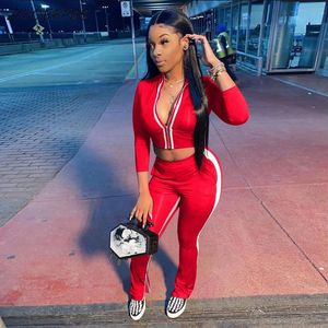 Mulheres duas peças Calças ZooeffBB Set Striped Manga Longa Casaco Hem Zip Split Sweatpants Sexy Outfits para Mulheres Streetwear Club Call Sets