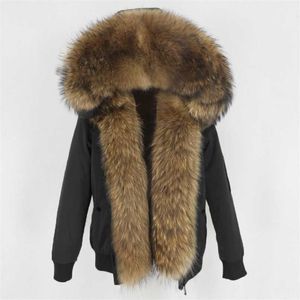 Oftbuy Bomber Водонепроницаемый Parka Зимняя Куртка Женщины Натуральный Реальный енот Измельчиваемое пальто Съемная Толстая Теплая Верхняя одежда 211216