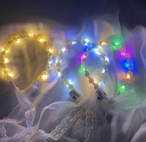 LED colorato lampeggiante festa di compleanno matrimonio cambio colore a tre velocità fata bagliore pizzo perla fascia per capelli con copricapo fata