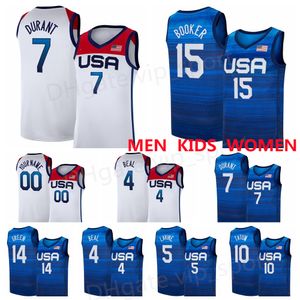 National Team Basketball Jersey Summer 7 Blue Kevin Durant 15 Devin Booker 6 Damian Lillard 10 Jayson Tatum 5 Zach Lavine Khris Middleton