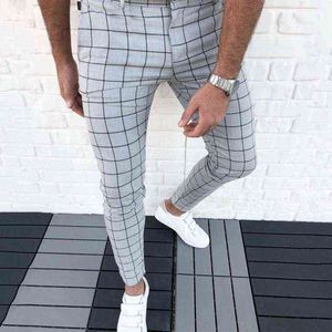 Männer Hosen Smart Casual Mode Männer Kleidung Plaid Bleistift Hosen Dünne Mittlere Taille Jogger Casual Hosen Hosen Für Männer x220214