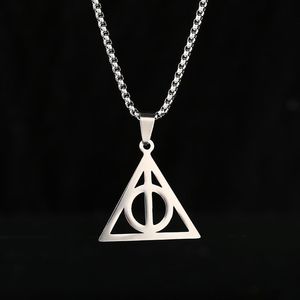 Pendant Necklaces Stainless Steel Movie Deathly Hallows Necklace Retro Triangle Round Long Sweater Chain For Men Women
