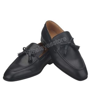 Genuine Leather Men's Casual Shoes Handmade Tassel Men Classic Loafer For Wedding Red Color Outsole Plus Size