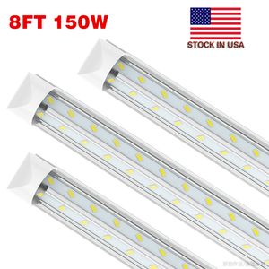 SMD5730 150W 8FT Shop Light Fixture, T8 LED Tubes Lights, Cold White 6500K, V Shape, Clear Cover, Hight Output, Shops Lights for Garage