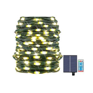 Lampada a stringa solare 200led 23m 8 modalità Linea verde scuro Telecomando in pelle Fata Festival Decorazione esterna Luci di Natale Capodanno