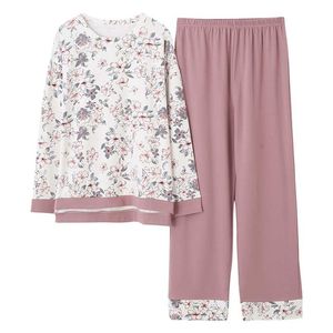 Höst Bomull Kvinnor Pyjamas Långärmad Kvinnors Pajama Set Print Plus Storlek 5XL Pijama Långa Toppar + Långa byxor Två Piece Set Pyjamas 211112