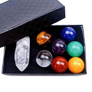 7 pcs 16mm sete chakra pedra reiki cura de cristal peça de mão holística balanceamento polido palma natural pedras com caixa